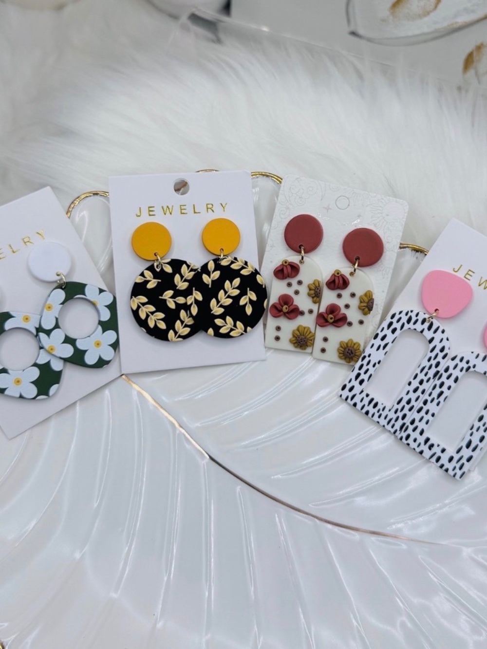 Bundle of Four Stylish Fashion Earrings, floral prints